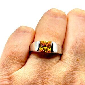 Sterling Silver 925  Yellow Cubic Zirconia Ring Size 8.75 Signed UTC Band